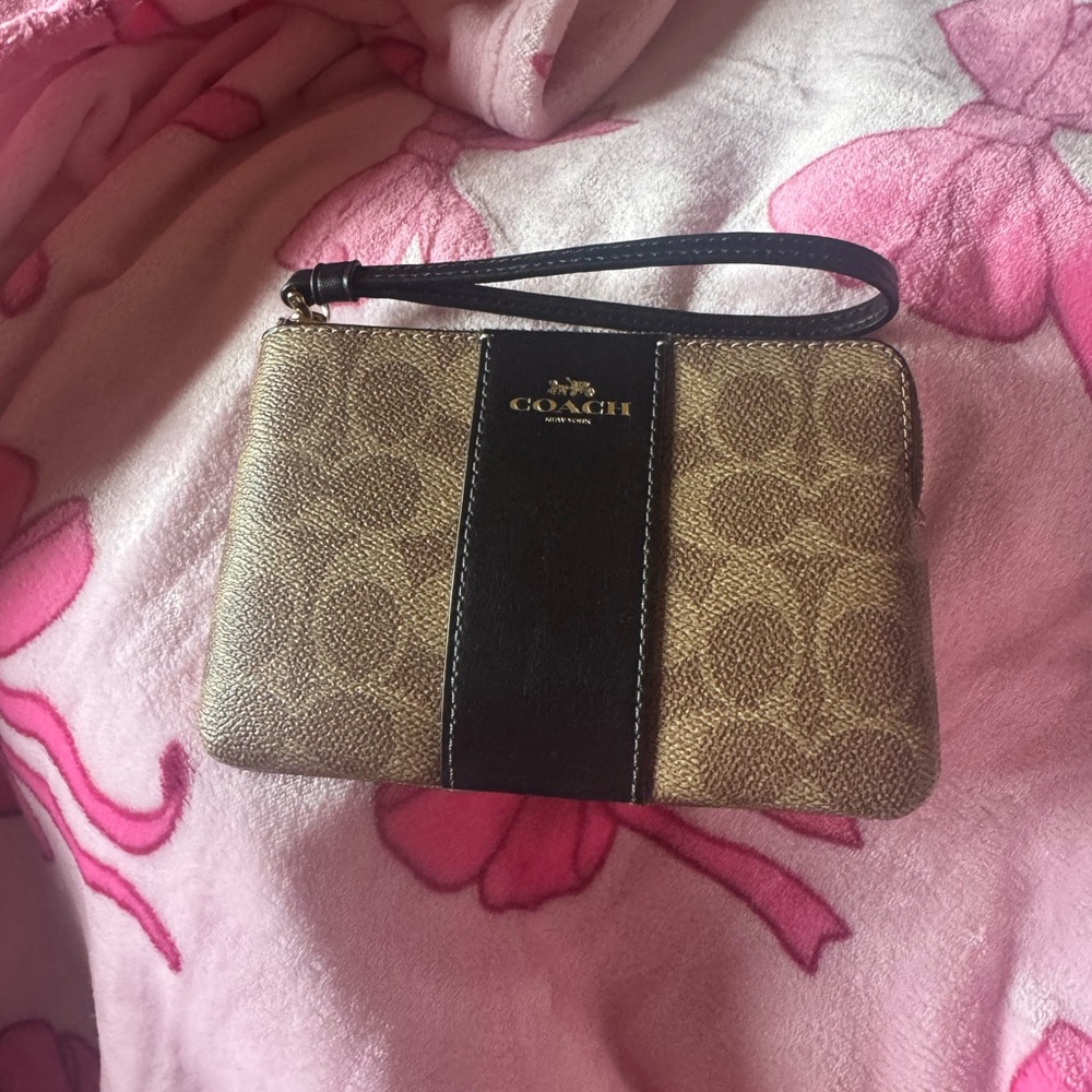 Coach Signature Brown and Black Wristlet